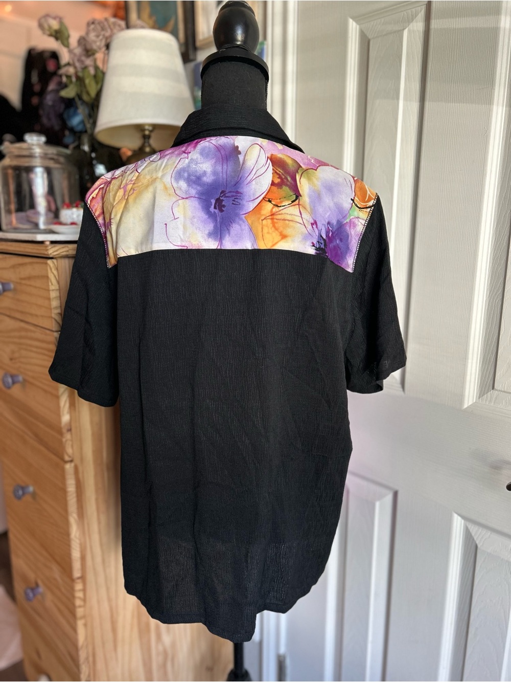 Vintage black and purple patchwork embroidered button down blouse - Picture 4 of 5